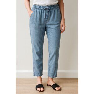Sidestitch Chambray Linen Blend Straight leg Pull on pants womens size large